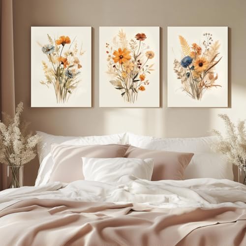 Wrapped Canvas Vintage Orange Wildflower Wall Art Set of 3 (3 Count)
