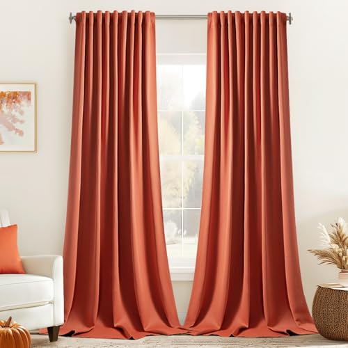 Fall Burnt Orange Back Tab Blackout Curtains 52"x102" Length 2 Panel (2 Count)