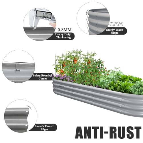 4 Pack 8x3x1FT Galvanized Raised Garden Bed Large Metal Planter Box Kit Elevated Raised Garden Planters for Outdoor Plants (4 Count)
