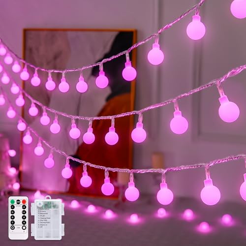 33FT 100 LED Pink Globe String Lights Battery Operated 8 Modes