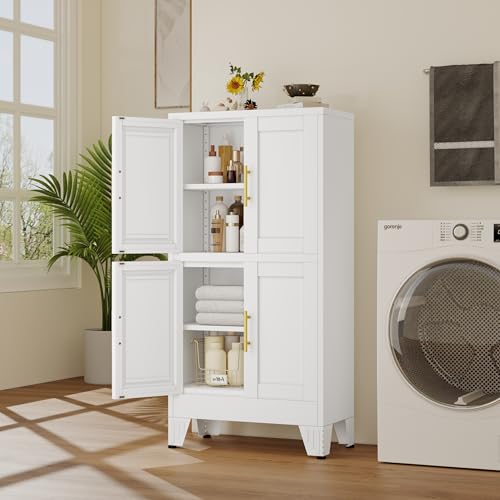 47” White Metal Bathroom Storage Cabinet