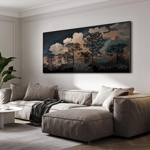 36"x72" Extra Large Framed Wall Art Silhouetted Trees at Dusk