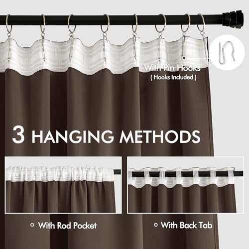 Chocolate Brown Back Tab Blackout Curtains 52x96 Inch Long 2 Panels (2 Count)