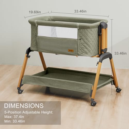 3-in-1 Baby Bassinet, Bedside Sleeper, Rocking Mode, Wheels, Green