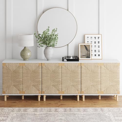 Beacon Accent Natural Sideboard Storage Cabinet TV Stand with Adjustable Interior Shelf and Seagrass Doors