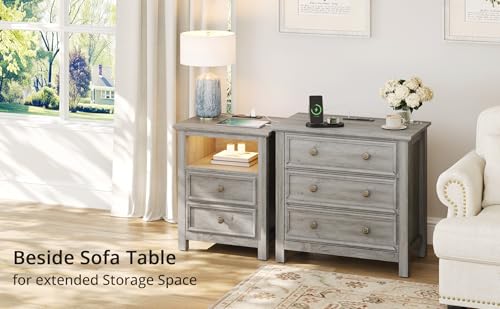 Set of 2 Large Nightstand with Charger Station
