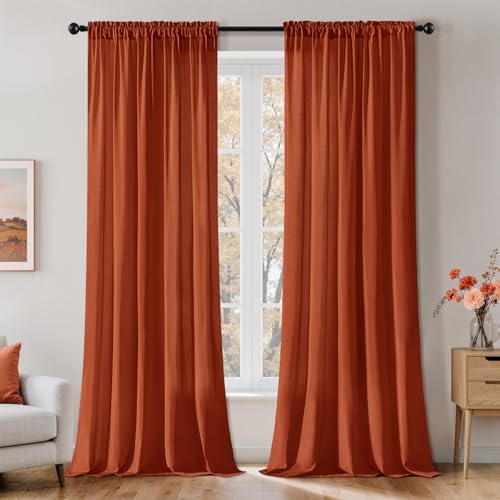 Burnt Orange Fall Privacy Sheer Curtains 2 Panels 42W x 96L (2 Count)