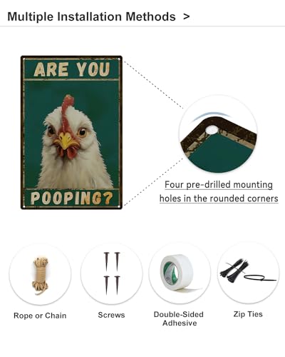 Chicken Are You Pooping Metal Tin Sign Vintage Bathroom Decor 8x12"