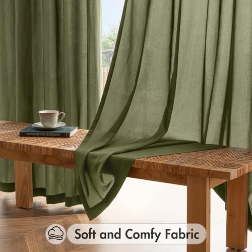 Olive Green Privacy Sheer Curtains 2 Panels 42W x 96L (2 Count)