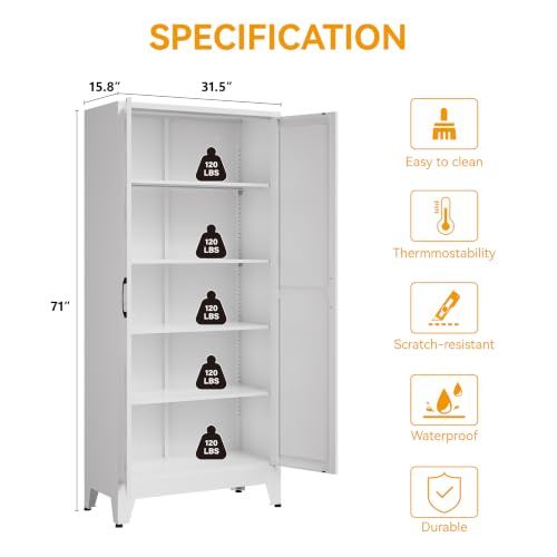 Metal Kitchen Cabinet with 2 Door and 4 Adjustable Shelves