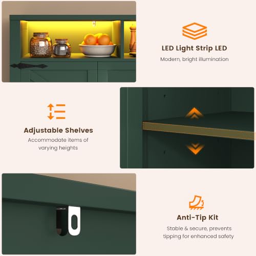 Buffet Sideboard with Storage with Power Outlets & LED Light