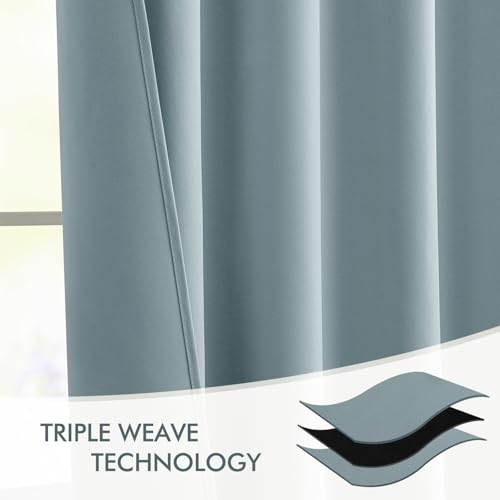 Slate Blue Back Tab Blackout Curtains 52x102 Inch Long 2 Panels Set (2 Count)