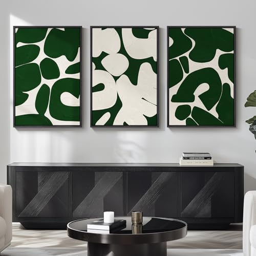 Large Framed Green White Abstract Wall Art for Living Room