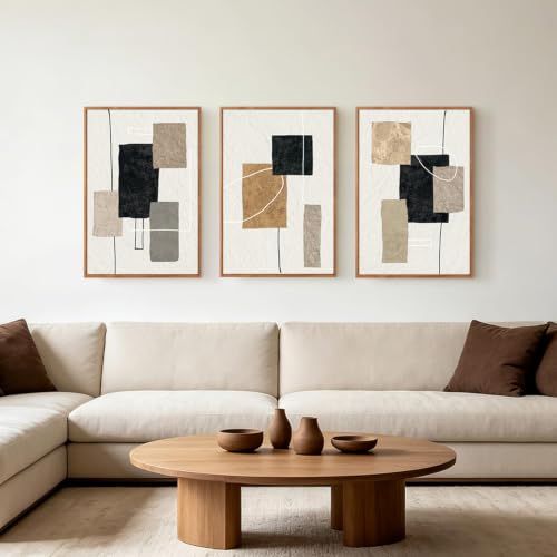 KAlRNE Beige Wall Decor Minimalist Block Lines Art Prints Set (3 Count)