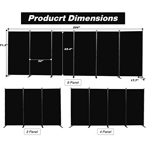 Room Divider 6 Panel Folding Privacy Screens with Wider Feet