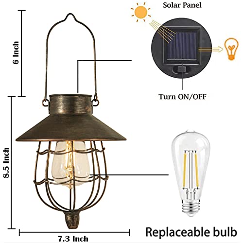6 Pack Solar Lantern Hanging Waterproof Outdoor Metal Solar Lamp with Warm White Light Decorate for Yard Garden Pathway Patio Porch (6 Count)