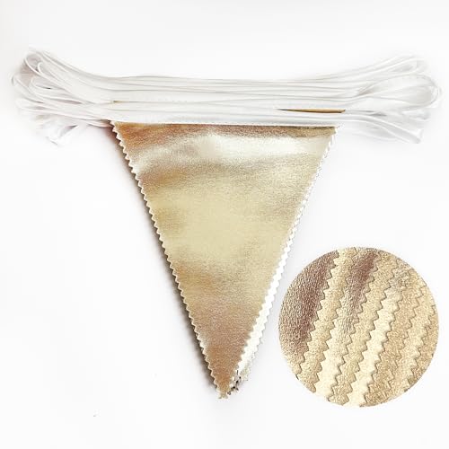Champagne Gold Party Decoration Metallic Fabric Triangle Pennant Banner Flag Bunting Garland for Birthday Engagement Bridal Shower Wedding Anniversary Graduation Bachelorette Party Decoration Supplies (36 Count)