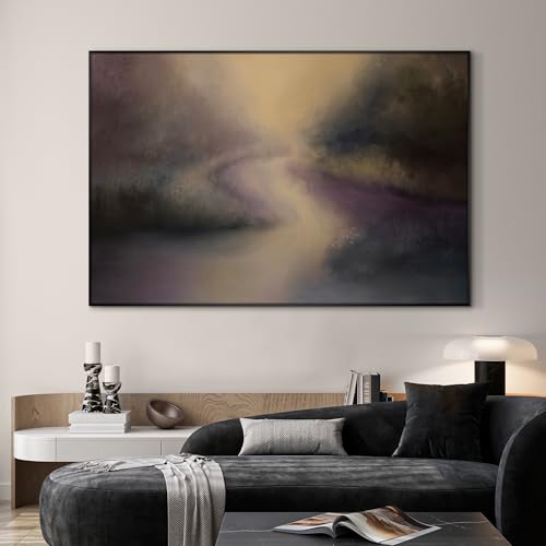 46"x72" Extra Large Framed Wall Art Golden Light River Path Dreamy Impressionist Landscape Illustration for Home Living Room Bedroom Decor