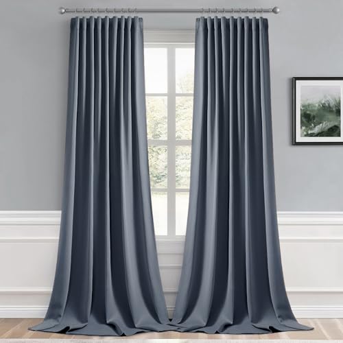 Stone Blue Back Tab Blackout Curtains 52x102 Inch Long 2 Panels Set (2 Count)