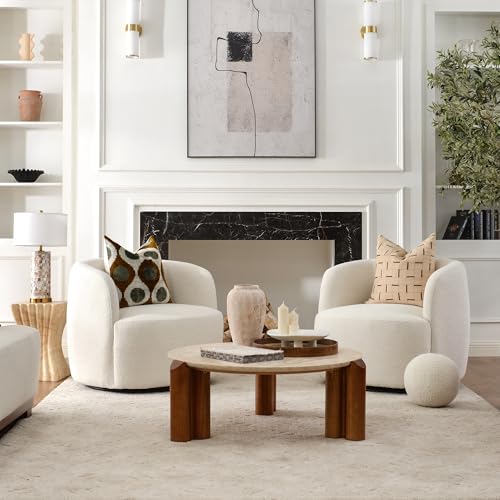 34" W Sherpa Swivel Barrel Chairs with Pillow Set of 2 (2 Count)