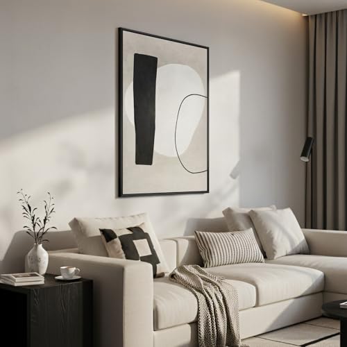 Framed Modern Black White Beige Abstract Wall Art