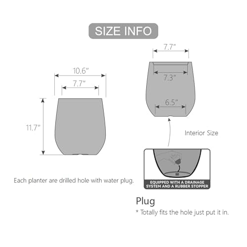 11.8" H Wood look Plastic Tapered Planters with Drainage Holes and Plug