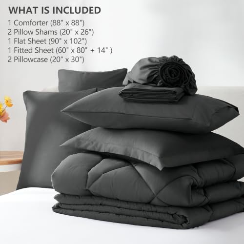Queen Comforter Set 88"x88" Dark Grey
