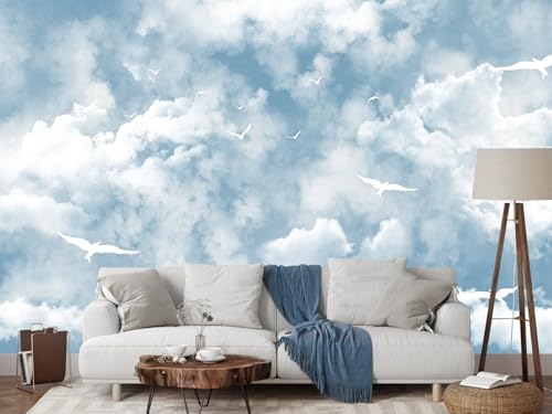 Cloud Wallpaper for Ceiling White Pigeon Wall Mural