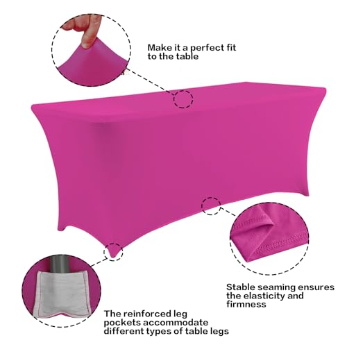 2 Pack 6FT Table Cloth for Rectangular Spandex Fuchsia Table Cover (2 Count)