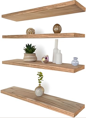 24 Inch Floating Shelves for Wall Rustic Light Wood Wall Shelves for Bedroom Set of 4 (4 Count)
