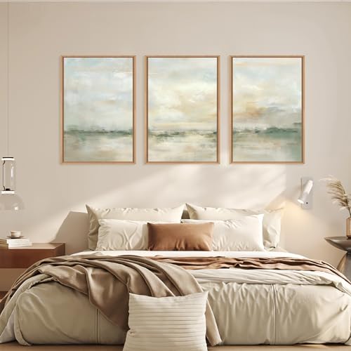 Large Abstract Green Gray Pastel Framed Canvas Wall Art