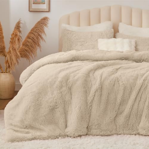 Beige Fluffy Comforter Set Twin