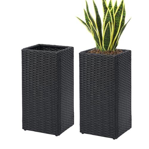 2 Pack Tall Planters for Outdoor Rattan Square Box 12x12x24inch (2 Count)
