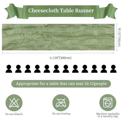 6 Pack Sage Green Cheesecloth Table Runner 35×120Inch Fall Boho Home Decor (21.12 Ounce)