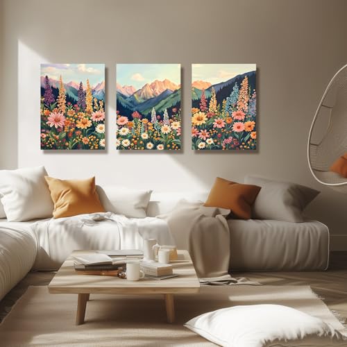 Wrapped Canvas Boho Moutain Wildflower Wall Art Set of 3 (3 Count)