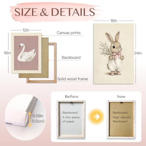 Wrapped Canvas Pink Cute Bunny Nursery Wall Art Set of 3 (3 Count)