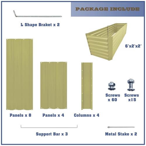 6x2x2FT Beige Metal Raised Garden Bed Kit