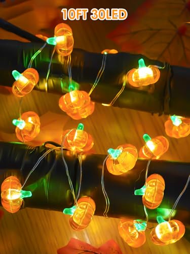 Fall Decor 10FT 3D Pumpkin Fairy Lights Battery Operated With Remote Orange