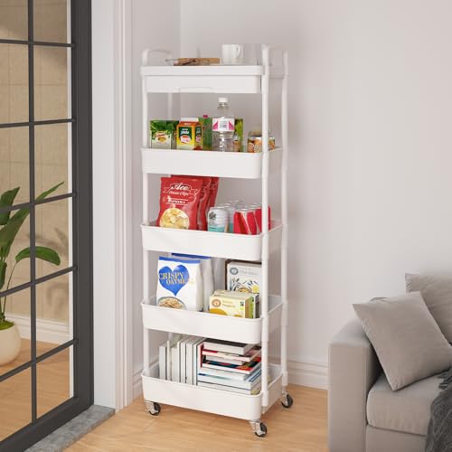 5 Tier Utility Cart with Drawer & Wheels (5 shelves)