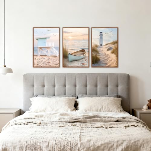 KAlRNE Beach Room Photo Framed Coastal Decor Ocean Wall Art Set (3 Count)