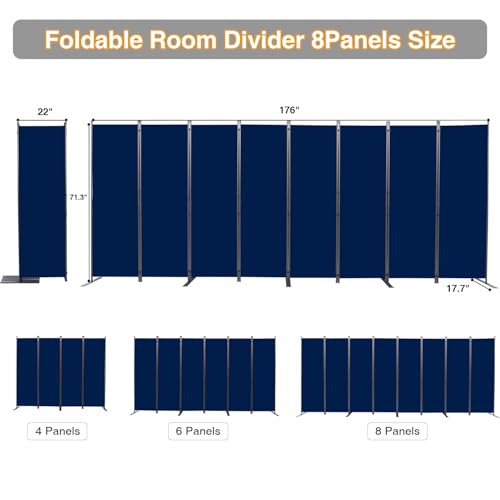 Room Divider 8 Panel Folding Privacy Screens with Wider Feet