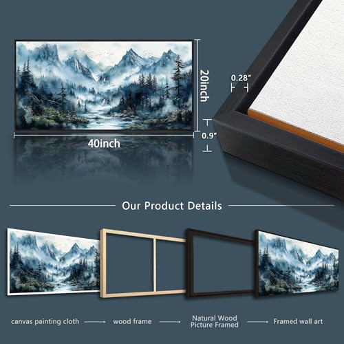 Black Framed Canvas Wall Art For Living Room Large Wall Decor For Office Bedroom Home Decorations Mountain Wall Painting Fog Forest Landscape Pictures Prints Posters Artwork 20x40 In