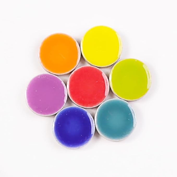 200g Ceramic Mosaic Tiles Pieces, Heart Star Oval Round Flower Shape Mosaics for Crafts Bulk,Student Adults Mosaic Kits Making (Round Mix)