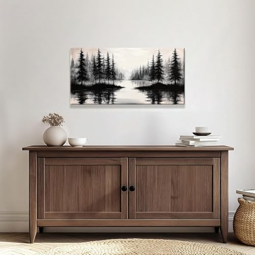 Black Canvas Art Wall Decor Print Modern Landscape Wall Art 20 X 40 In