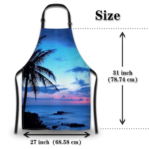 Kitchen Aprons for Men Hawaii Beach Blue Sunset Apron for Women for Cooking Restaurant BBQ Painting Crafting Gardening 27”