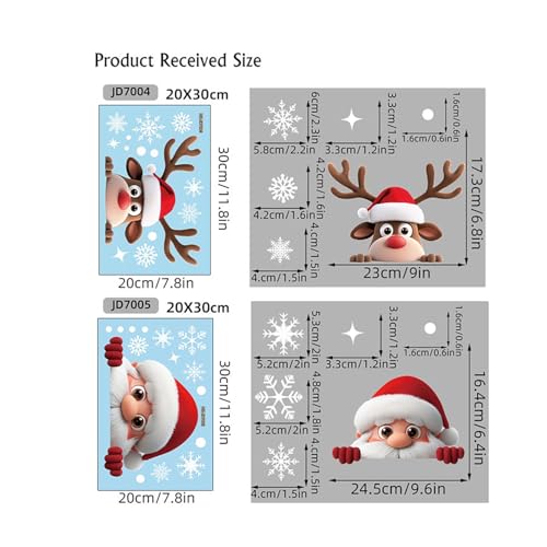 Christmas Window Clings for Glass 2 Sheet Santa Window Decals with Reindeer Designs Window Stickers Cute Windows Cling for Winter Party Supplies Home School Office Glass Decorations (2 Count)