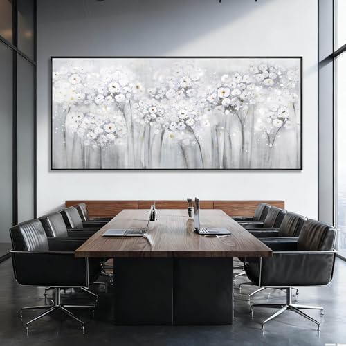 Flower Wood Wall Decor White Wall Art Textured Canvas Painting 32"x70" Decorative Pictures for Bedroom Kitchen Large Artwork