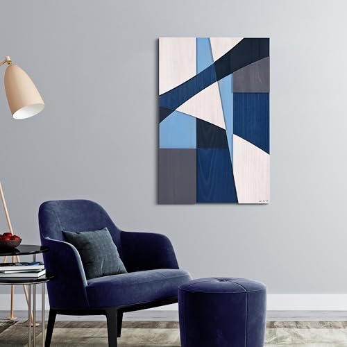 Whispers of Blues I & II Hand Made & Hand Finished Solid Paulownia Wood Abstracts Set