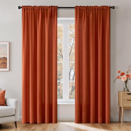 Burnt Orange Fall Privacy Sheer Curtains 2 Panels 42W x 72L (2 Count)