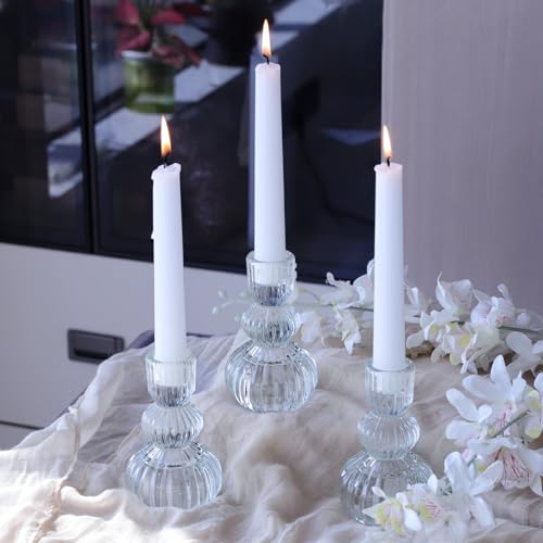 Clear Ribbed Candlestick Holders 4.3" H Set of 6 for Wedding Table
